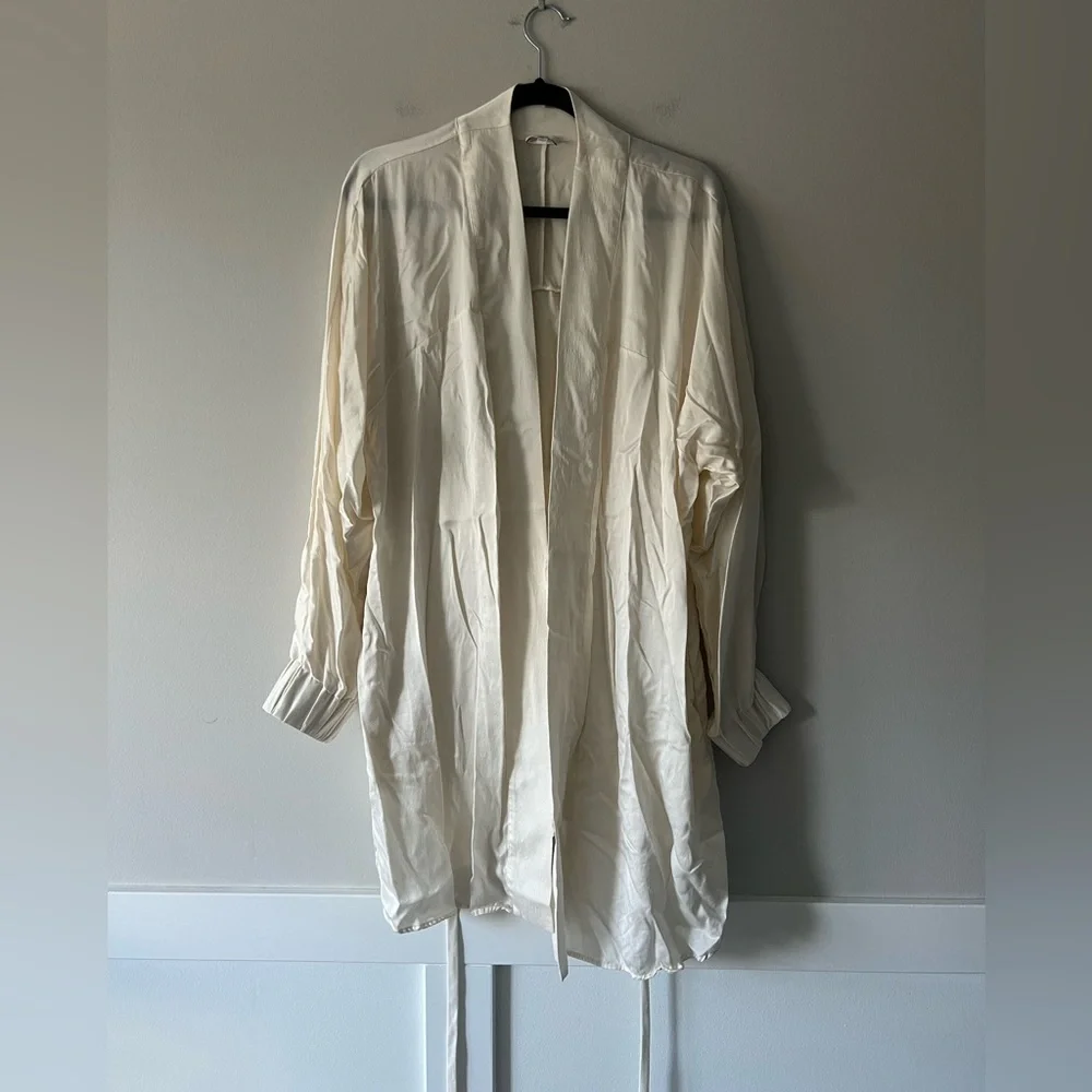 Lunya Washable Silk Robe Ivory White 100% Silk Size M